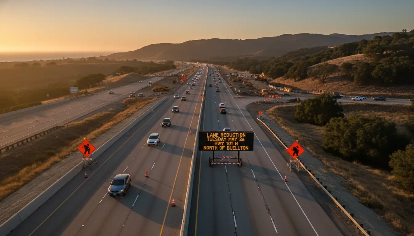 Lane Reduction on Northbound Highway 101 North of Buellton set to Begin Tuesday, May 26