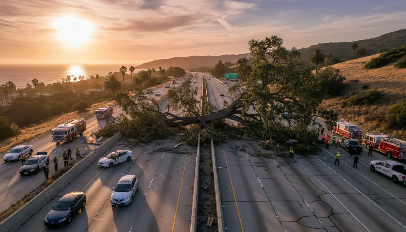 Tree Falls on Highway 101 in Santa Barbara