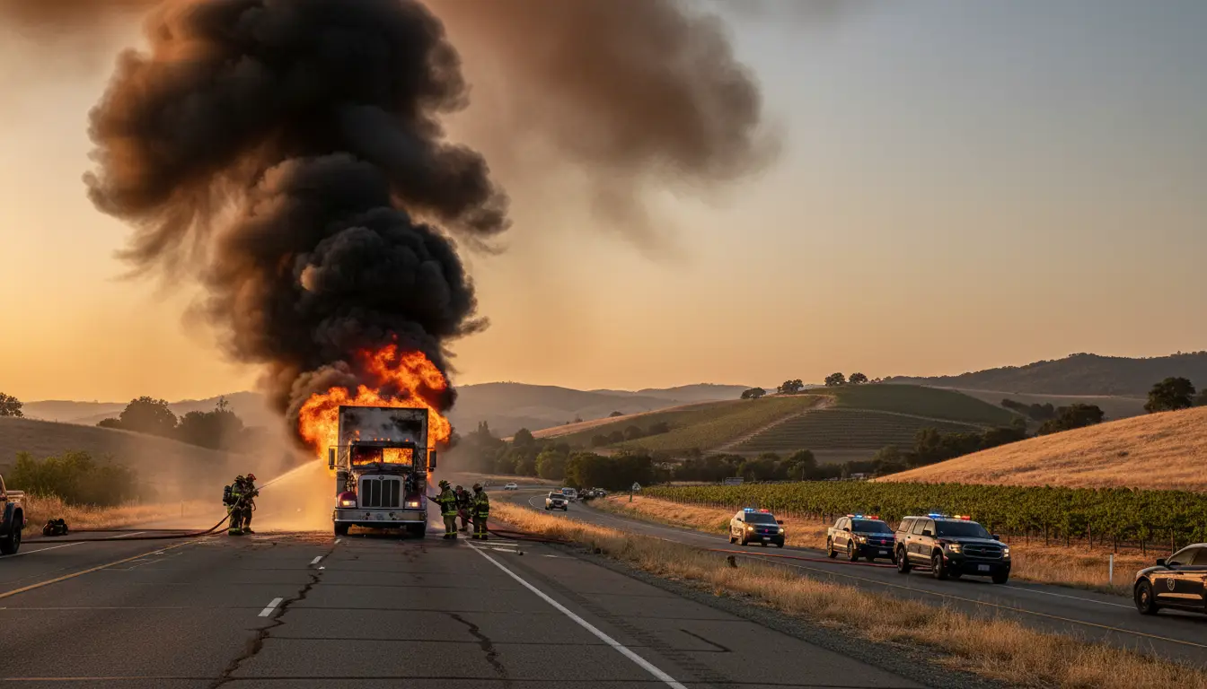 Truck catches fire along Highway 101 near Templeton